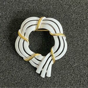 Vintage White Enamel & Gold-Tone Statement Brooch